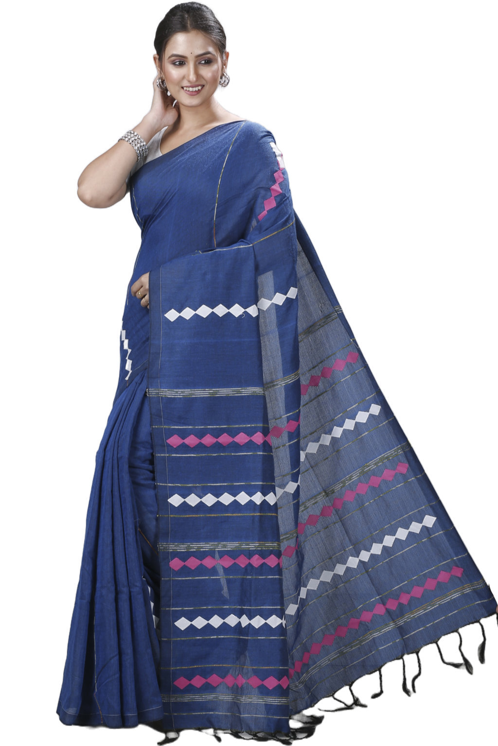 Blue Pure Cotton Tika Applique Saree (1243)