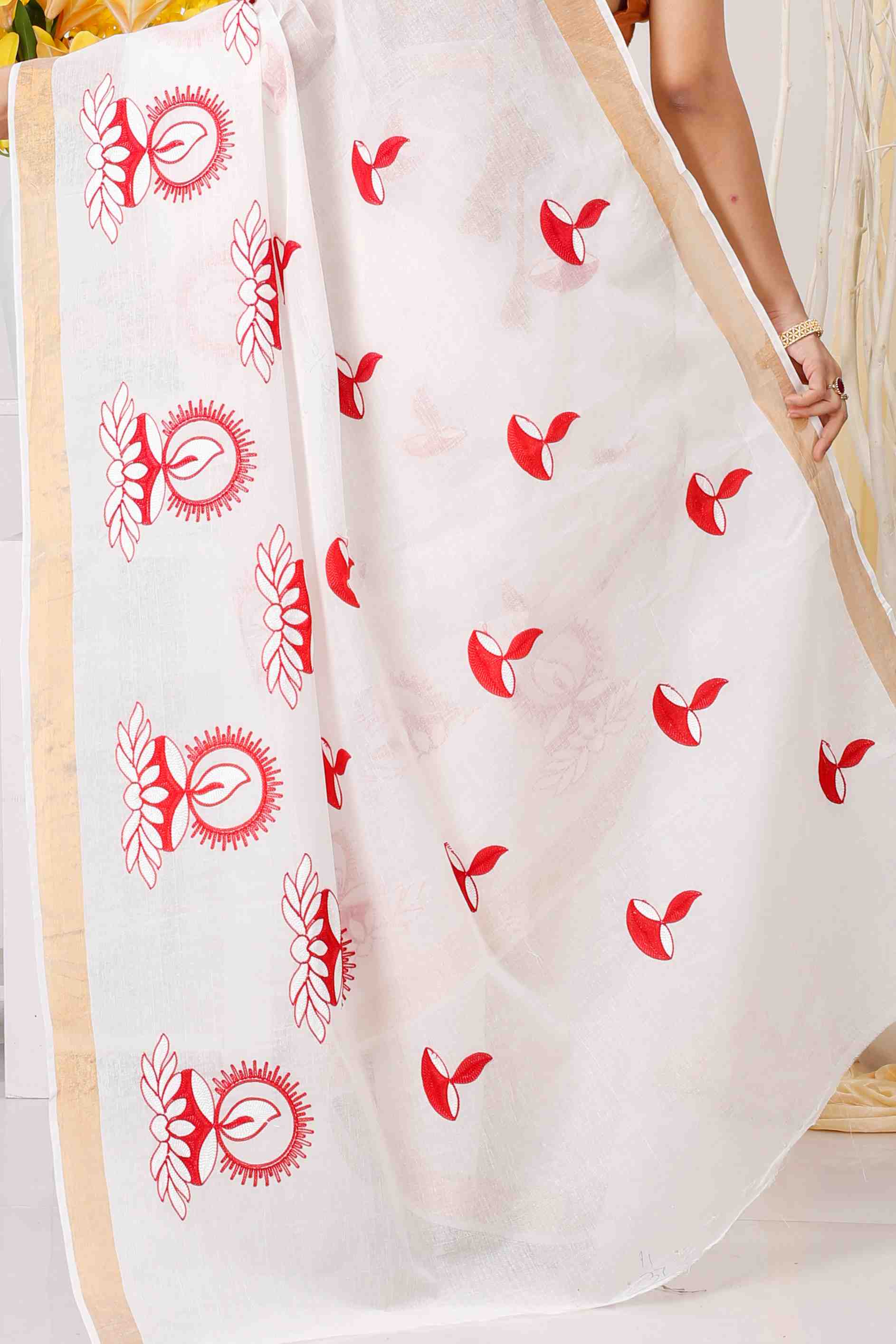 White Pure Cotton Leo Tant Embroidery (1435)
