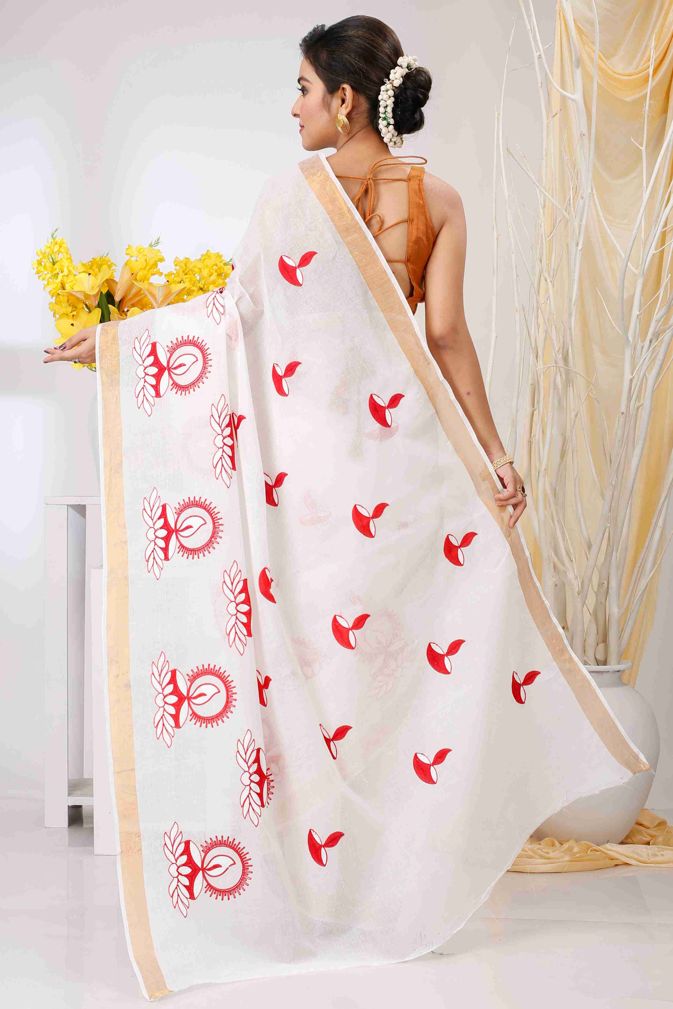 White Pure Cotton Leo Tant Embroidery (1435)