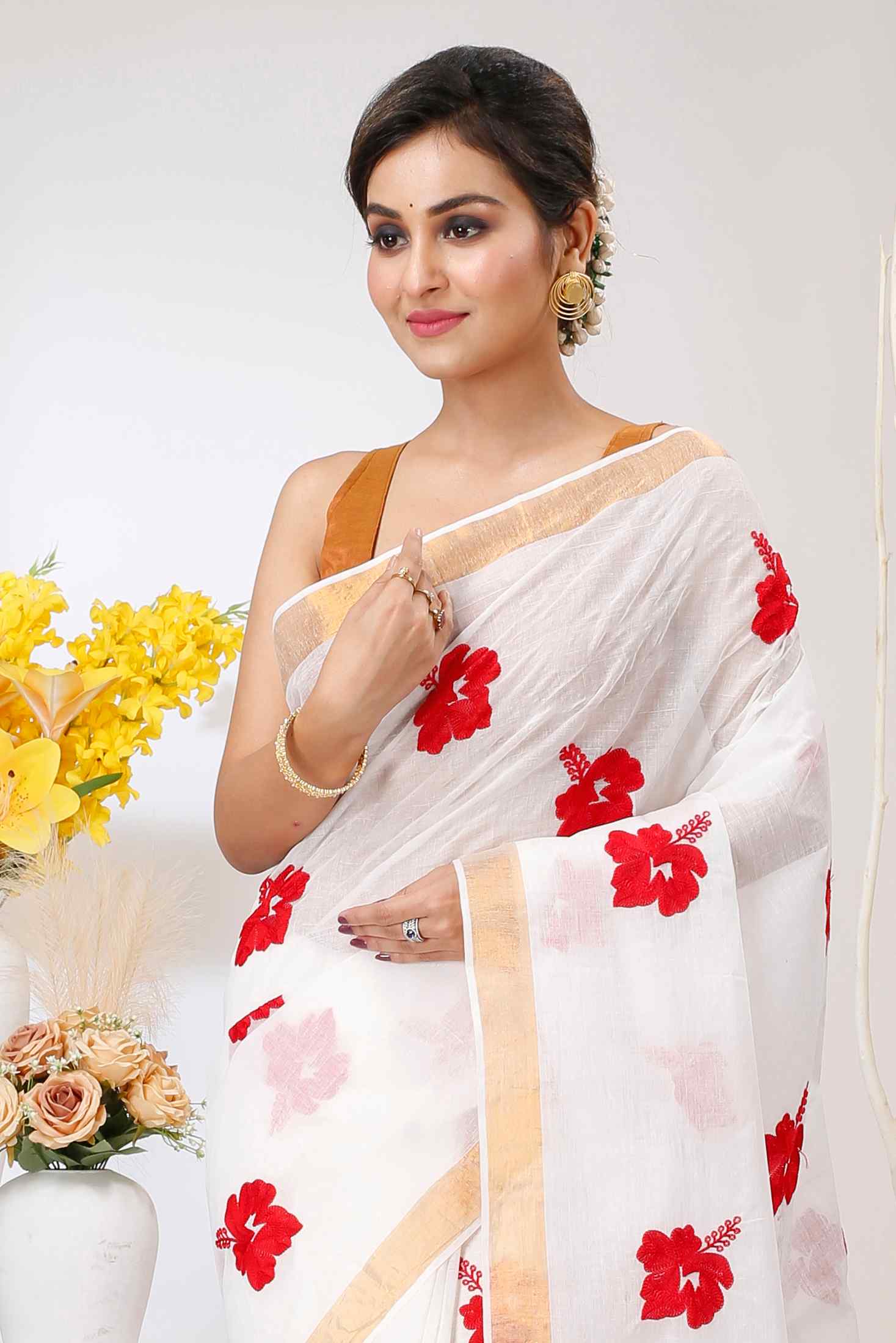 White Golden Pure Cotton Leo Tant Embroidery (1436)