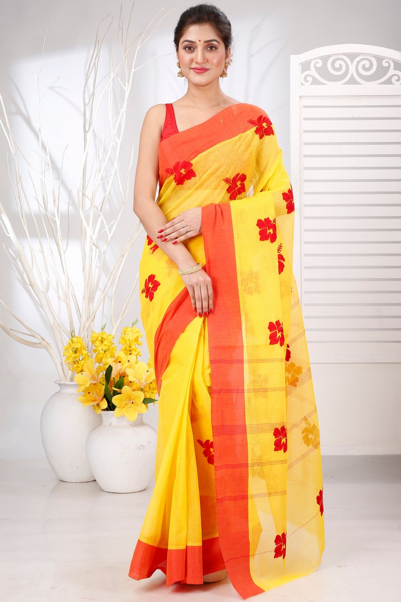 Yellow Red Pure Cotton Embi Elu Joba Tant Embroidery (1472)