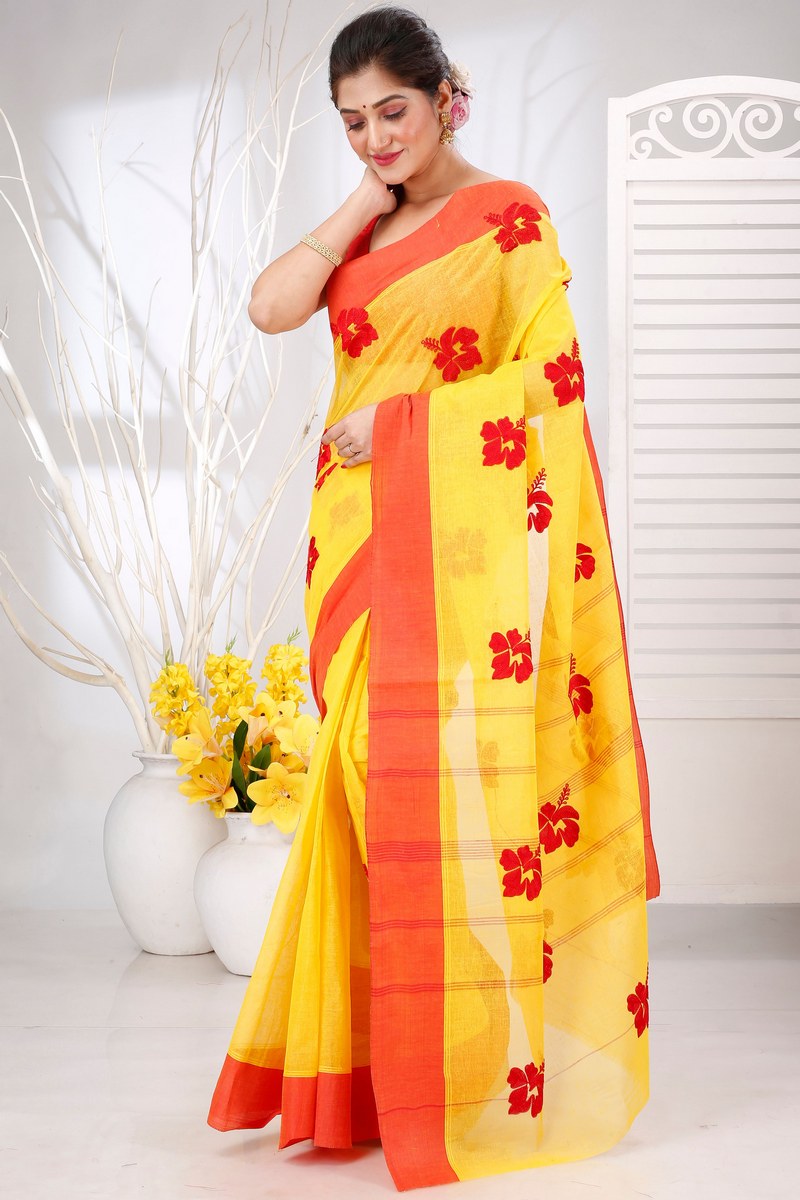 Yellow Red Pure Cotton Embi Elu Joba Tant Embroidery (1472)
