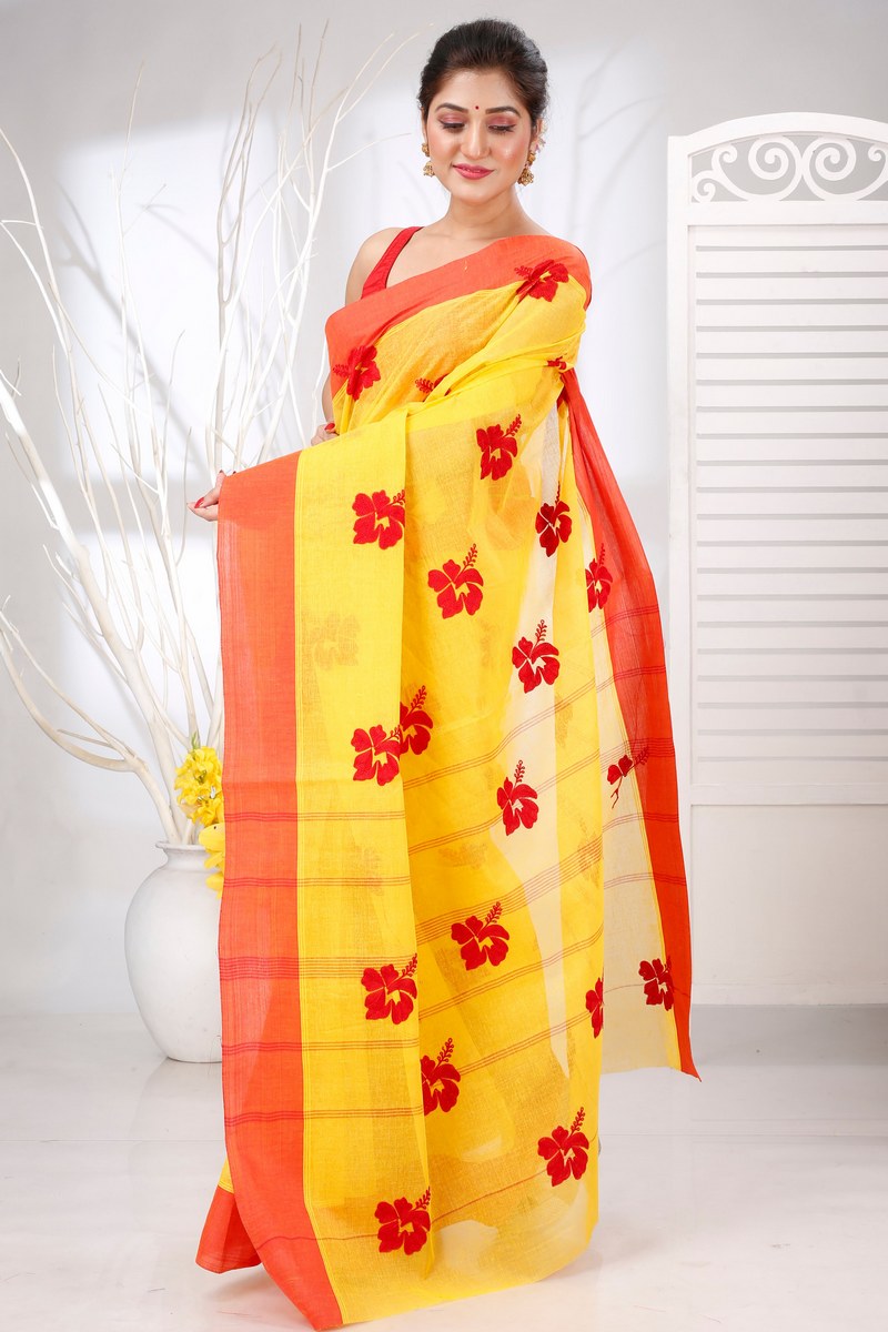 Yellow Red Pure Cotton Embi Elu Joba Tant Embroidery (1472)