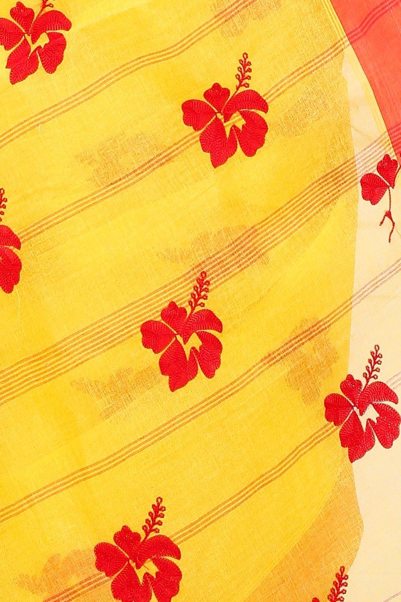 Yellow Red Pure Cotton Embi Elu Joba Tant Embroidery (1472)