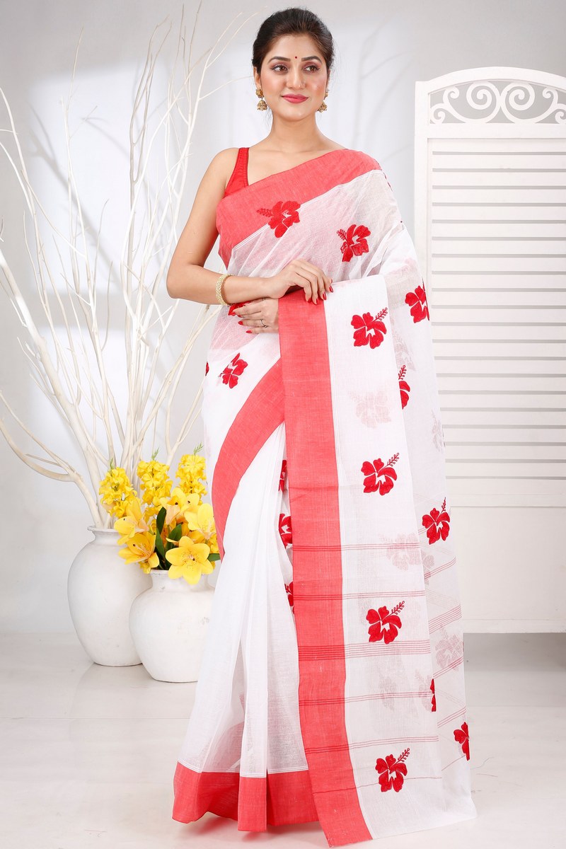 White Red Pure Cotton Embi Elu Joba Tant Embroidery (1473)