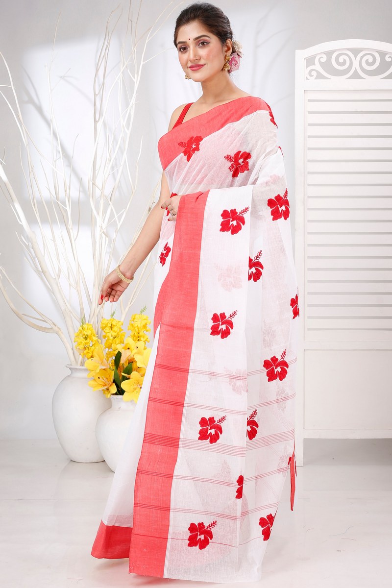 White Red Pure Cotton Embi Elu Joba Tant Embroidery (1473)