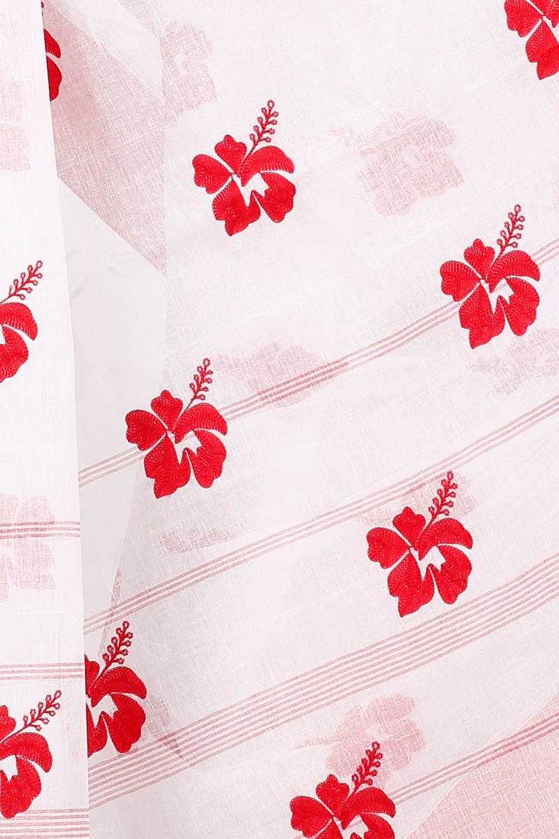 White Red Pure Cotton Embi Elu Joba Tant Embroidery (1473)