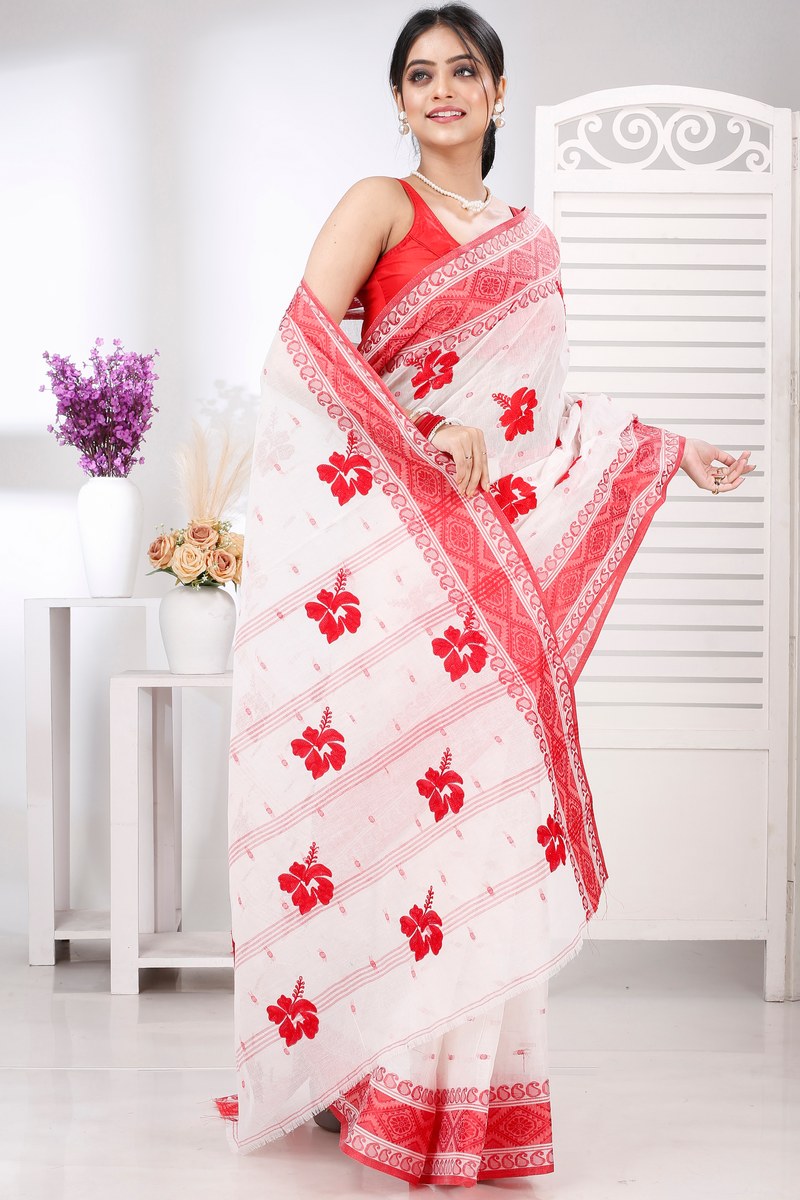 Red White Pure Cotton Embi Boysko Jova Tant Embroidery (1494)