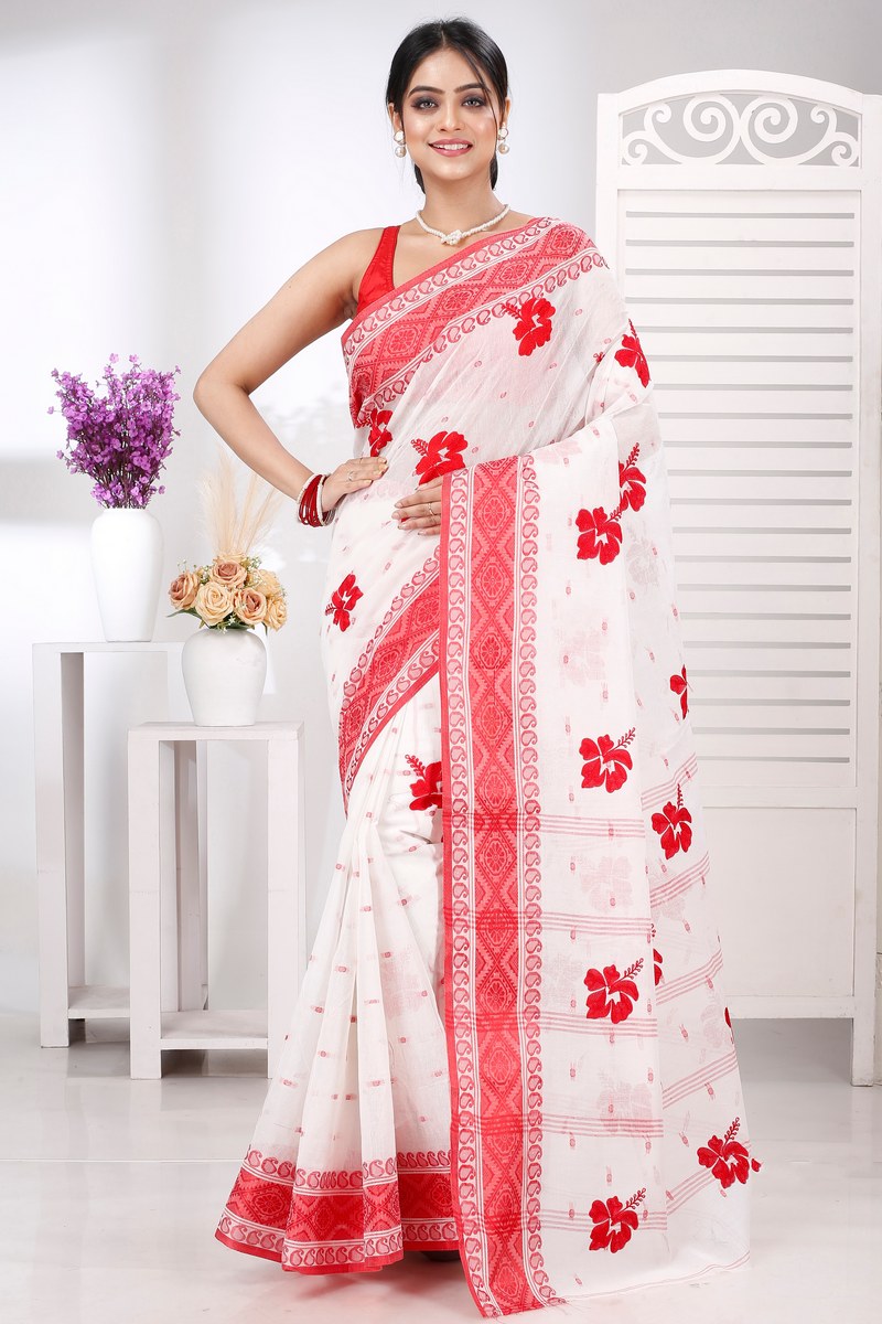 Red White Pure Cotton Embi Boysko Jova Tant Embroidery (1494)