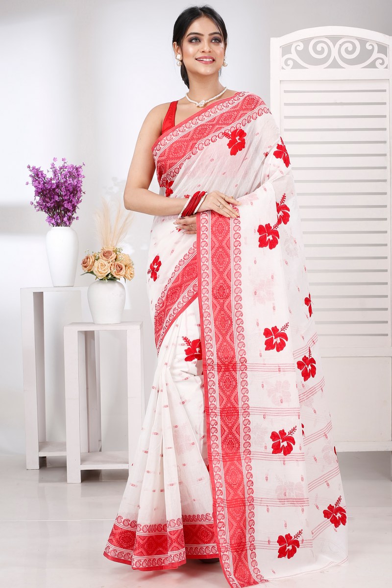 Red White Pure Cotton Embi Boysko Jova Tant Embroidery (1494)