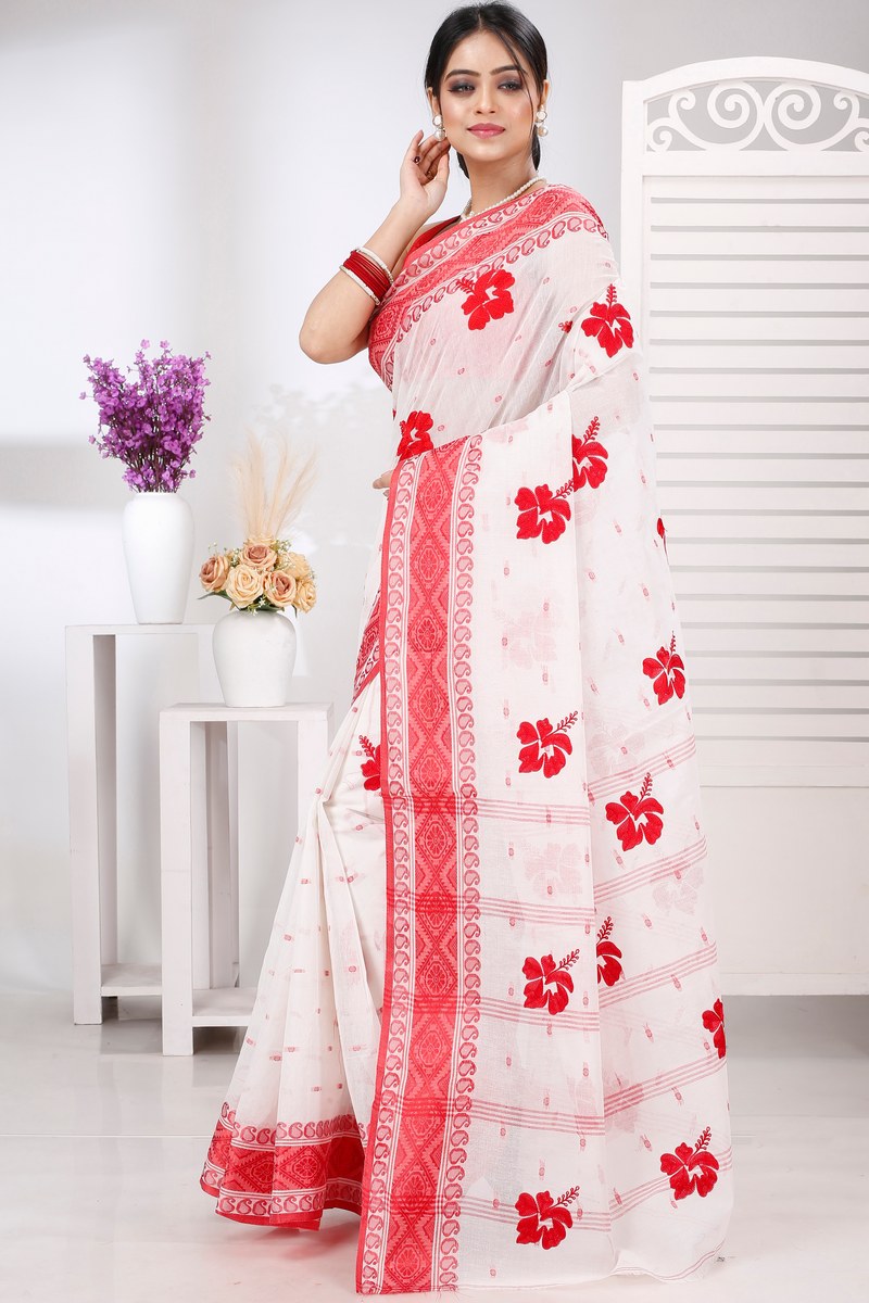 Red White Pure Cotton Embi Boysko Jova Tant Embroidery (1494)