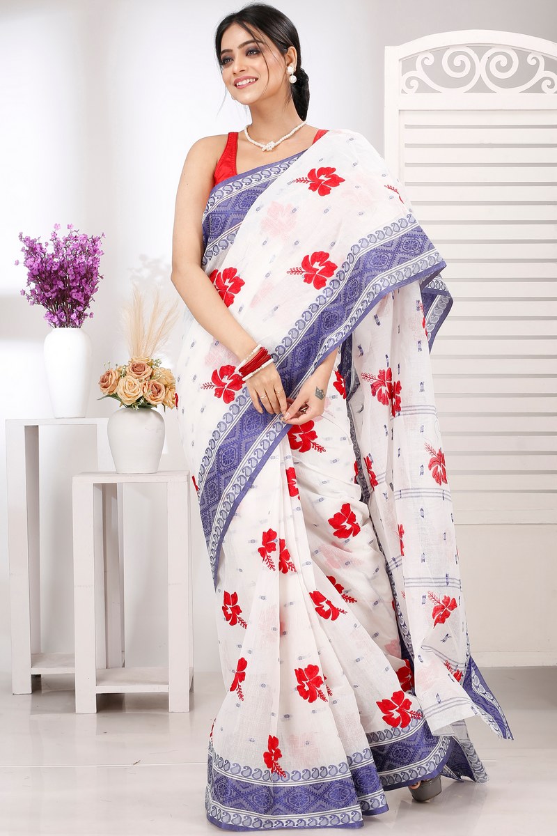 Blue White Pure Cotton Embi Boysko Jova Tant Embroidery (1496)