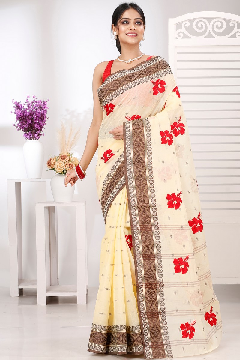 Brown White Pure Cotton Embi Boysko Jova Tant Embroidery (1497)