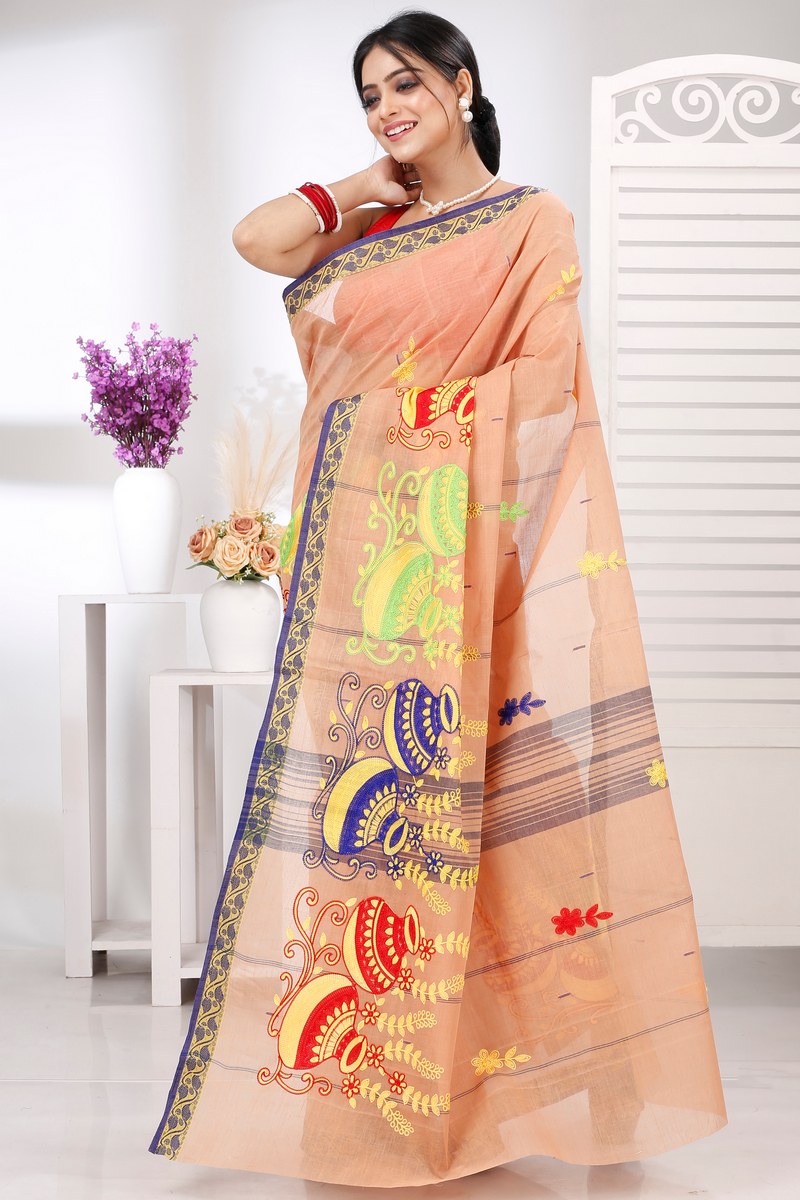 Dark Cream Pure Cotton Embi Gaela Ghot Tant Embroidery (1505)