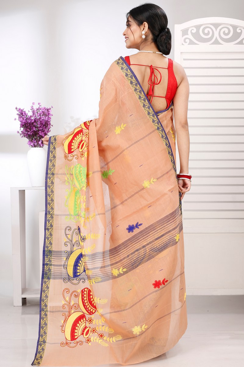 Dark Cream Pure Cotton Embi Gaela Ghot Tant Embroidery (1505)