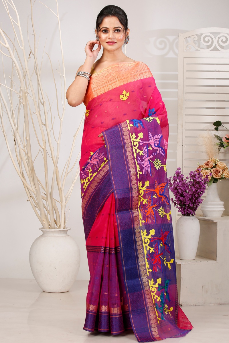 Pink Pure Cotton Embi Ganga Bok Tant Embroidery (1512)