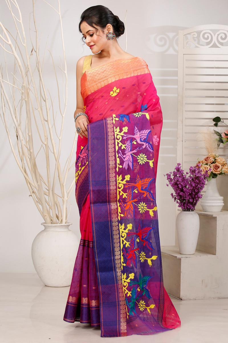 Pink Pure Cotton Embi Ganga Bok Tant Embroidery (1512)