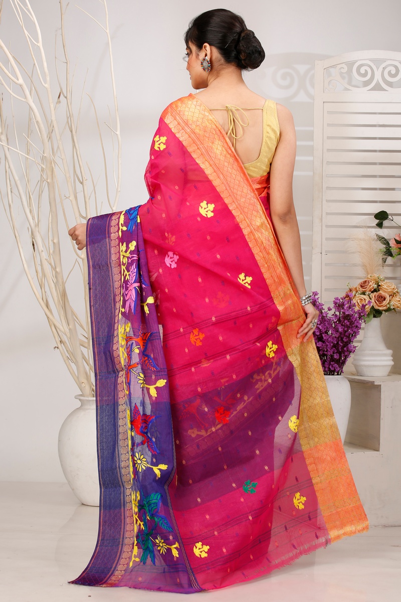 Pink Pure Cotton Embi Ganga Bok Tant Embroidery (1512)