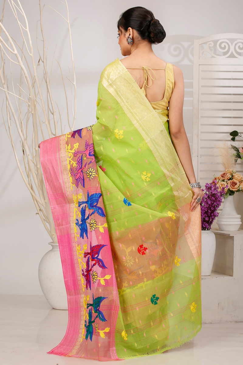 Light Green Pure Cotton Embi Ganga Bok Tant Embroidery (1513)