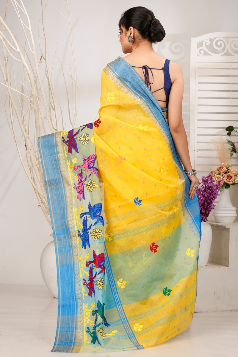 Light Yellow Pure Cotton Embi Ganga Bok Tant Embroidery (1514)