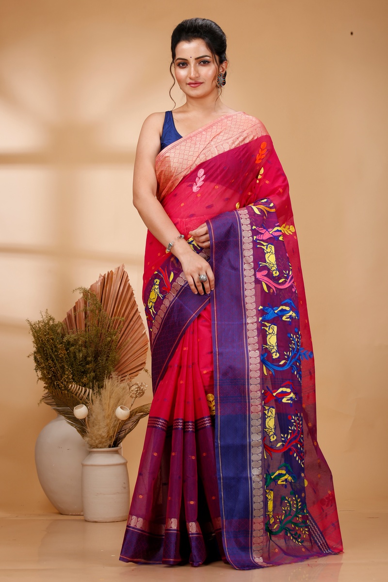 Pink Pure Cotton Embi Ganga Agri Tant Embroidery (1565)