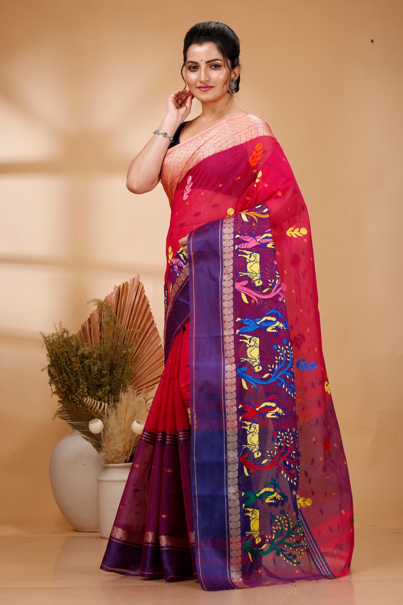 Pink Pure Cotton Embi Ganga Agri Tant Embroidery (1565)