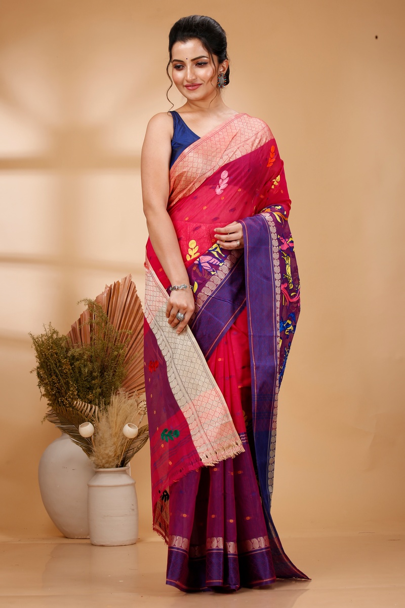 Pink Pure Cotton Embi Ganga Agri Tant Embroidery (1565)