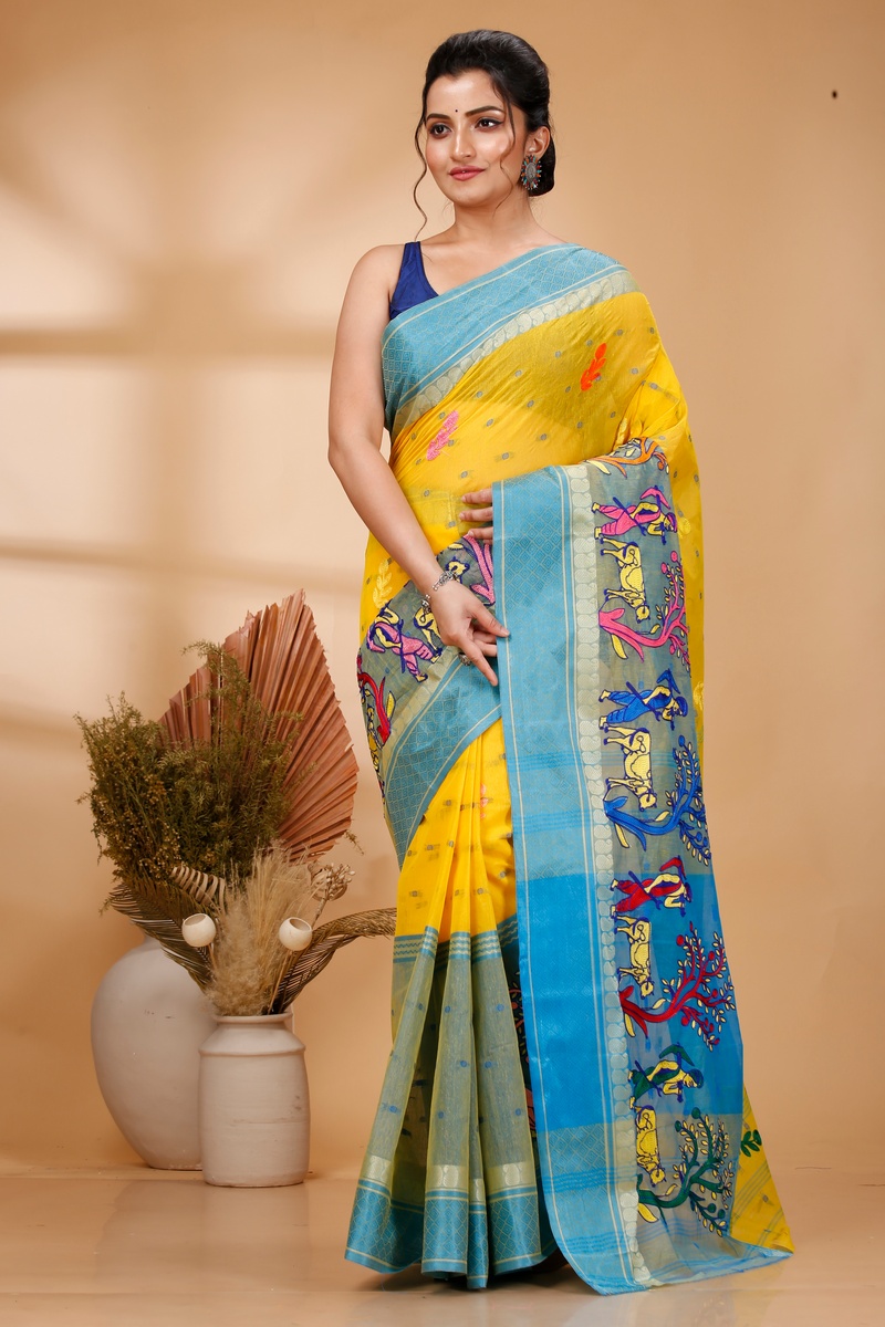 Light Yellow Pure Cotton Embi Ganga Agri Tant Embroidery (1568)