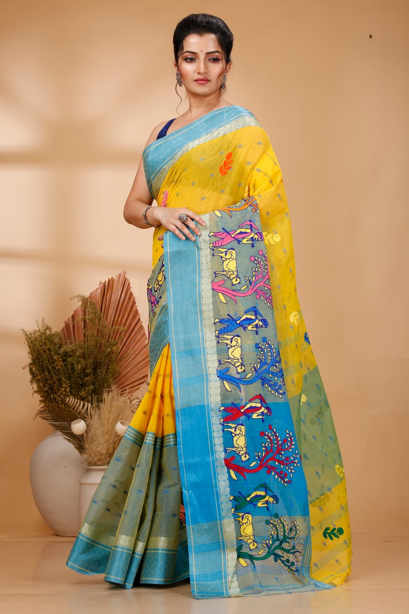 Light Yellow Pure Cotton Embi Ganga Agri Tant Embroidery (1568)