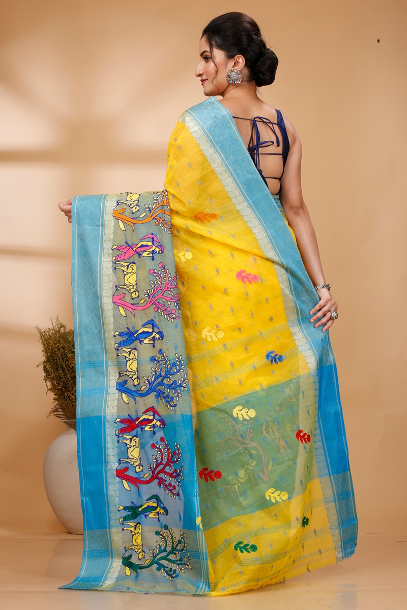 Light Yellow Pure Cotton Embi Ganga Agri Tant Embroidery (1568)