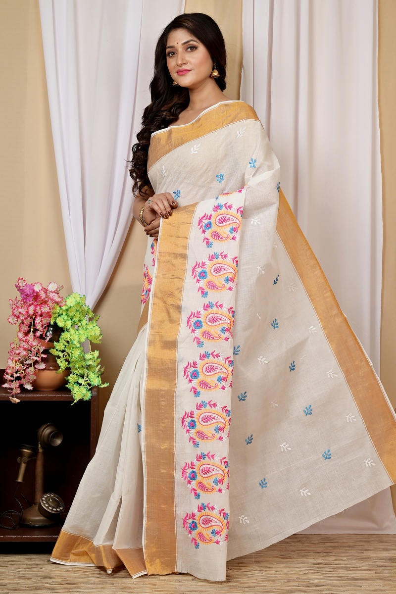 White Pure Cotton Askiti Tant Embroidery (1599)