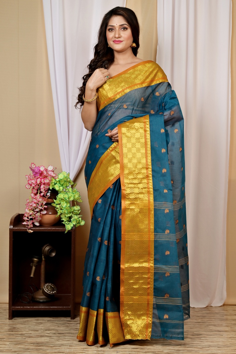 Green Pure Cotton Atula Tant Saree (1631)