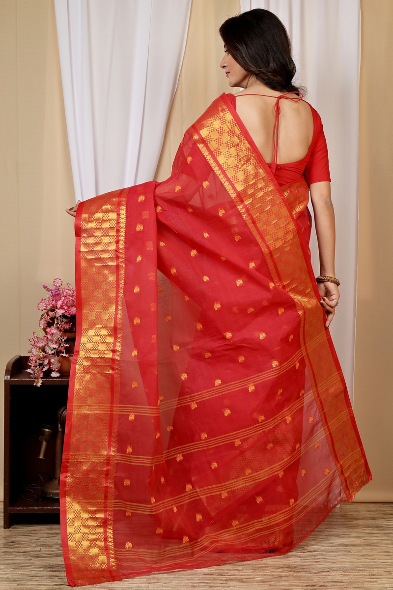 Red Pure Cotton Atula Tant Saree (1632)