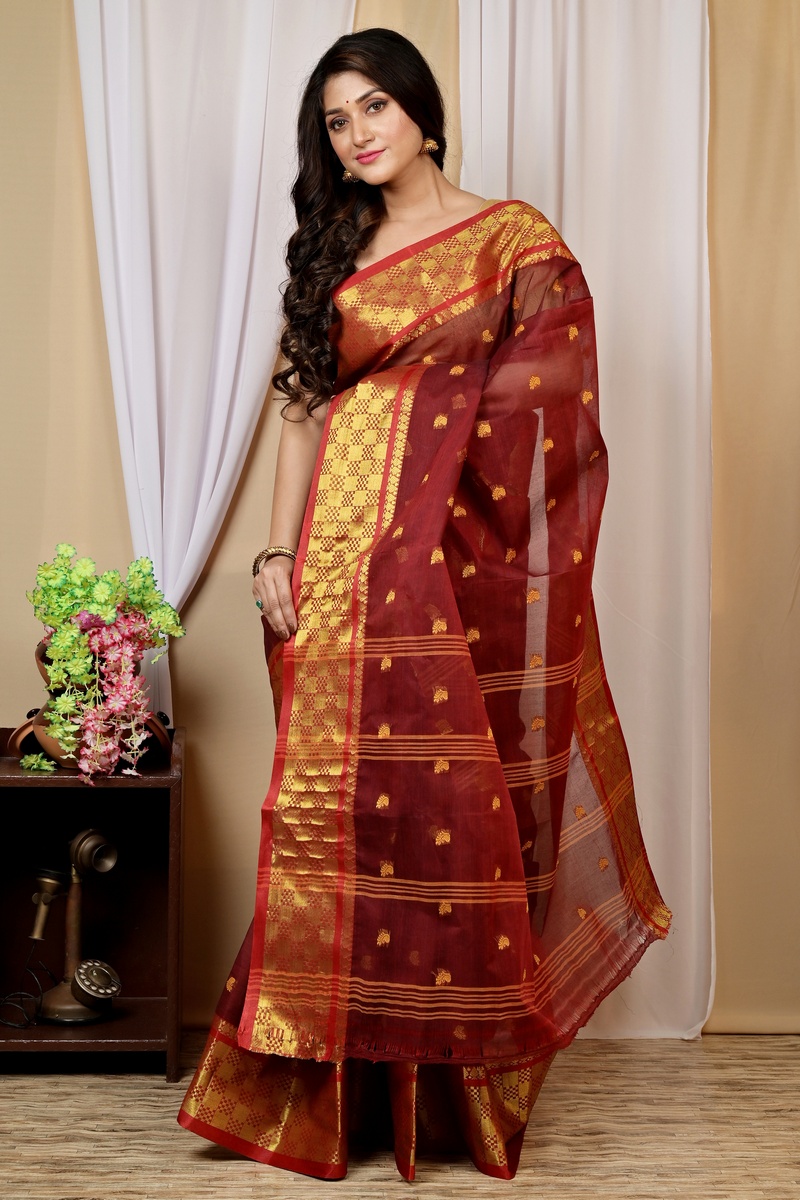 Brown Pure Cotton Atula Tant Saree (1634)