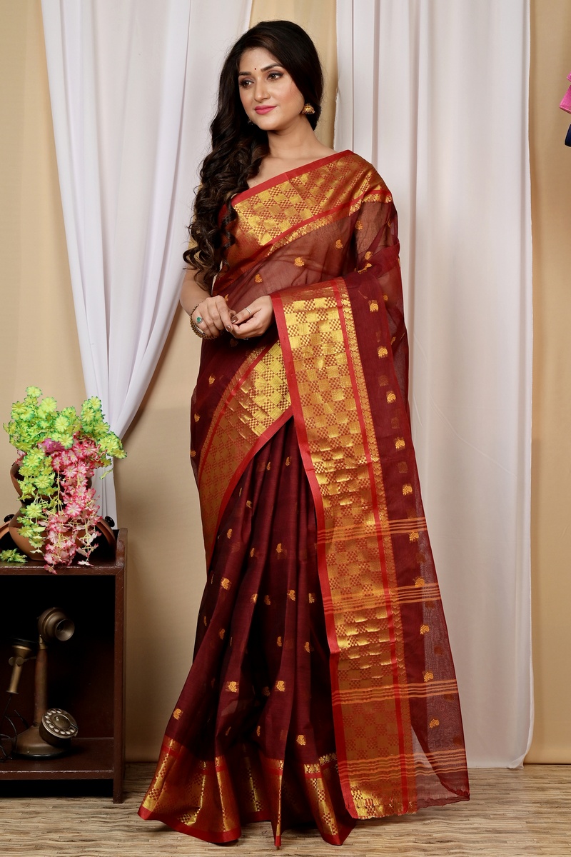 Brown Pure Cotton Atula Tant Saree (1634)