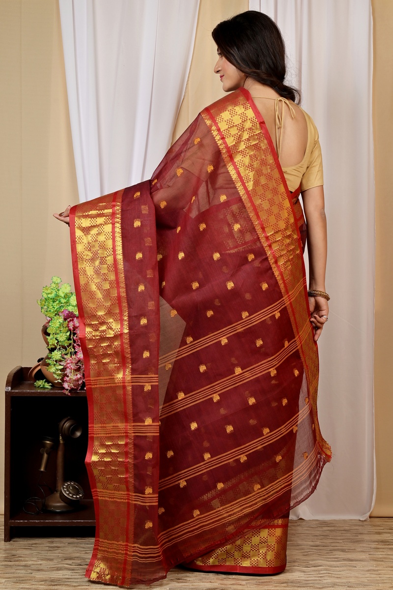 Brown Pure Cotton Atula Tant Saree (1634)