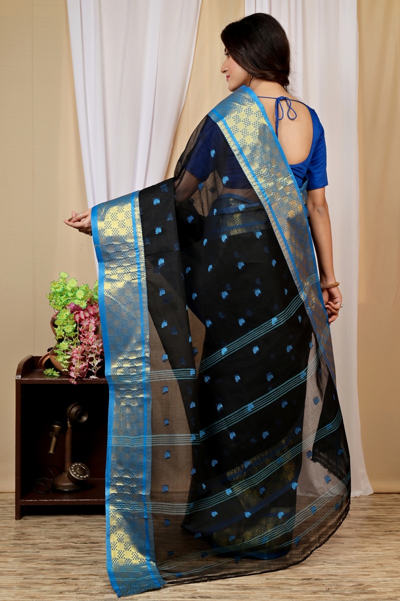 Black Pure Cotton Atula Tant Saree (1635)