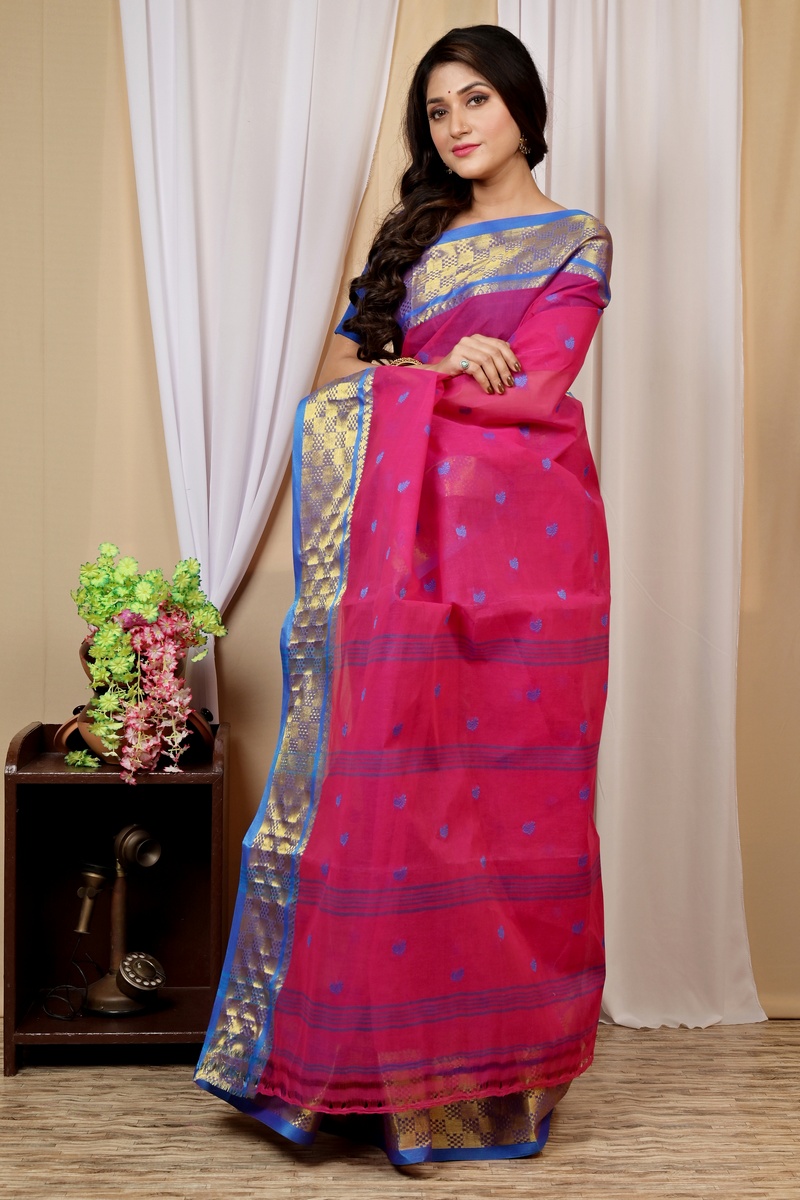Pink Pure Cotton Atula Tant Saree (1636)