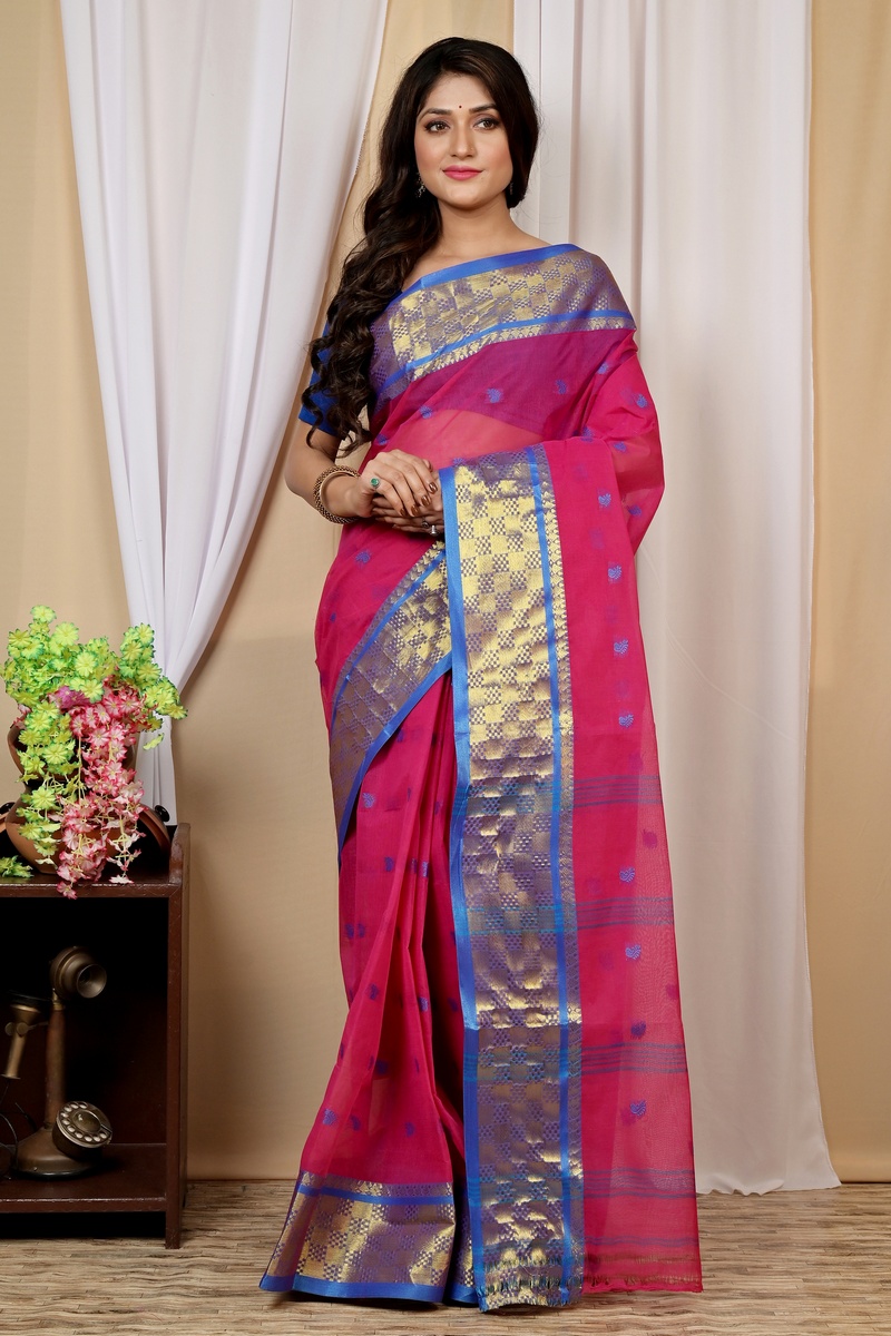 Pink Pure Cotton Atula Tant Saree (1636)