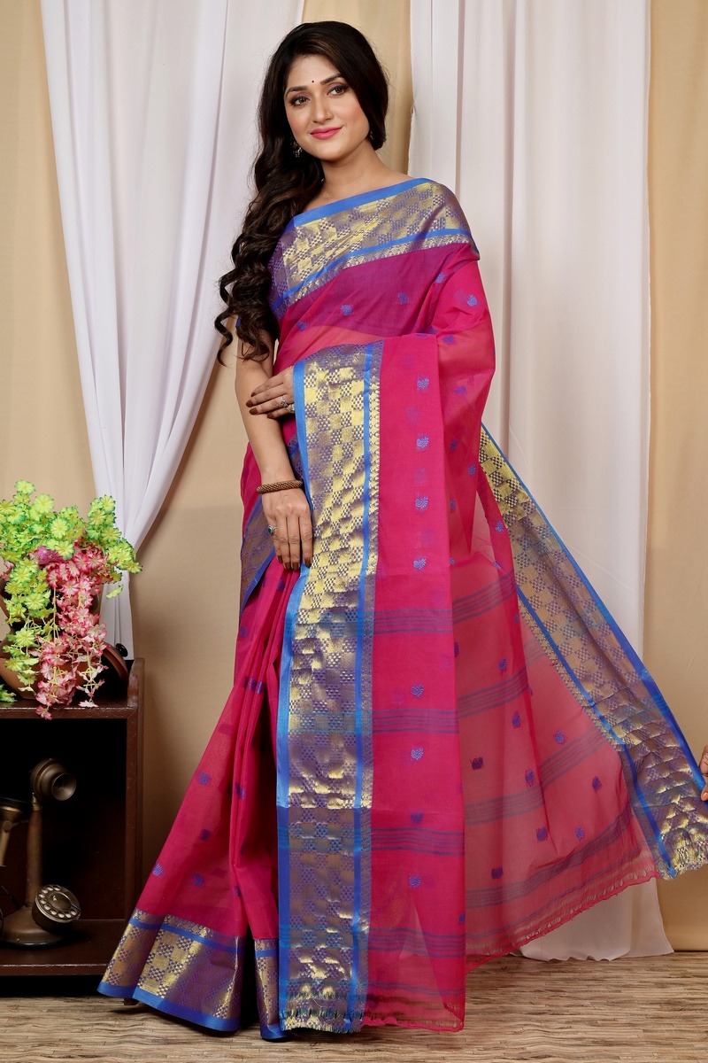 Pink Pure Cotton Atula Tant Saree (1636)