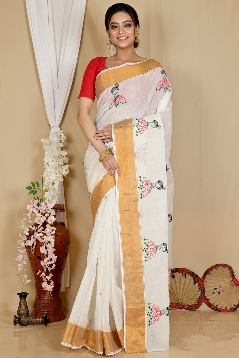 White Pure Cotton Askiti Tant Embroidery (1643)