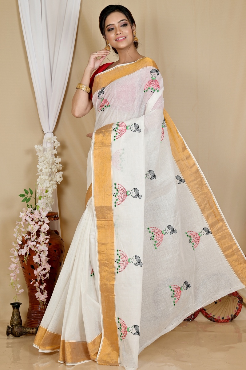 White Pure Cotton Askiti Tant Embroidery (1643)