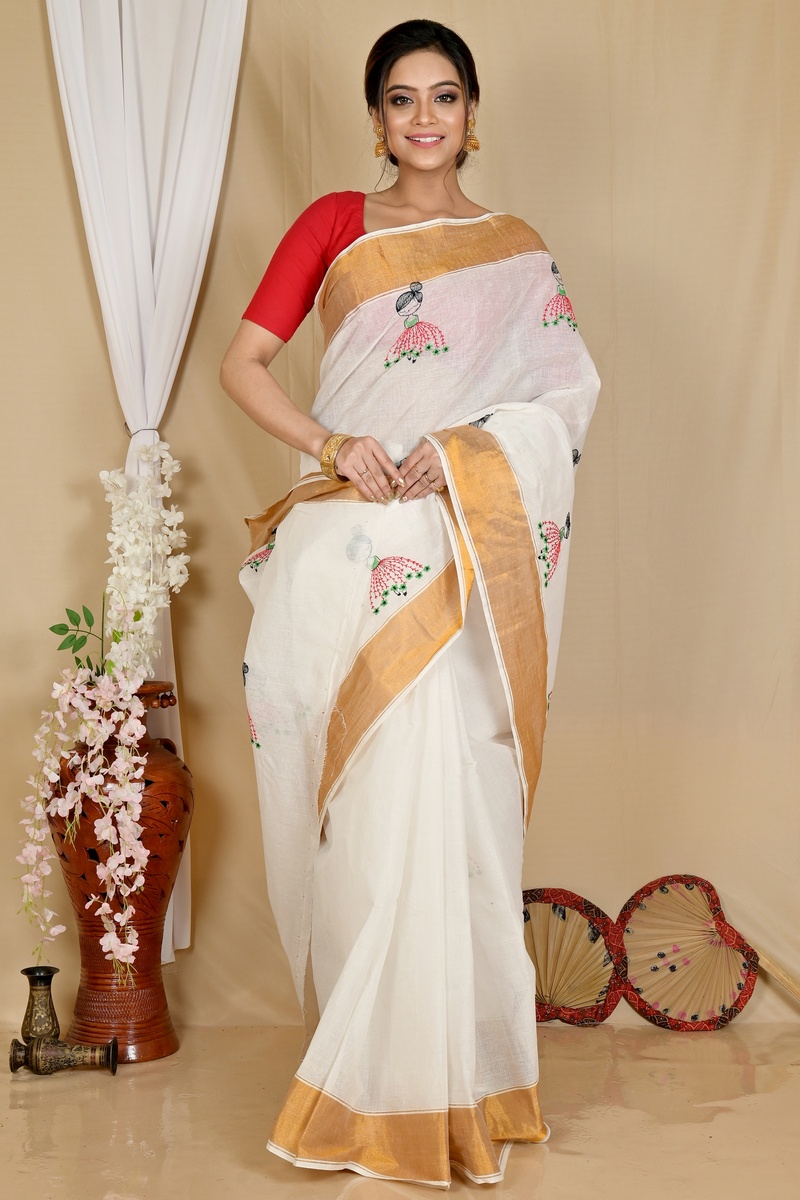 White Pure Cotton Askiti Tant Embroidery (1643)