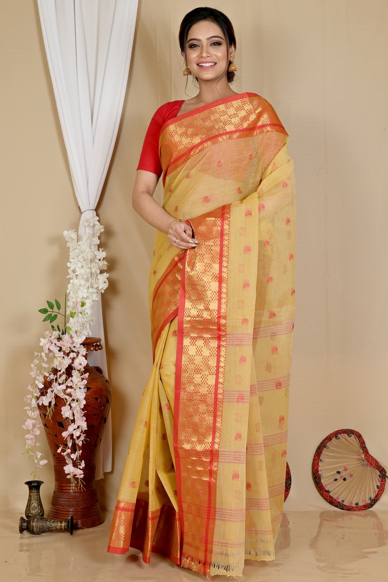 Cream Pure Cotton Atula Tant Saree (1649)