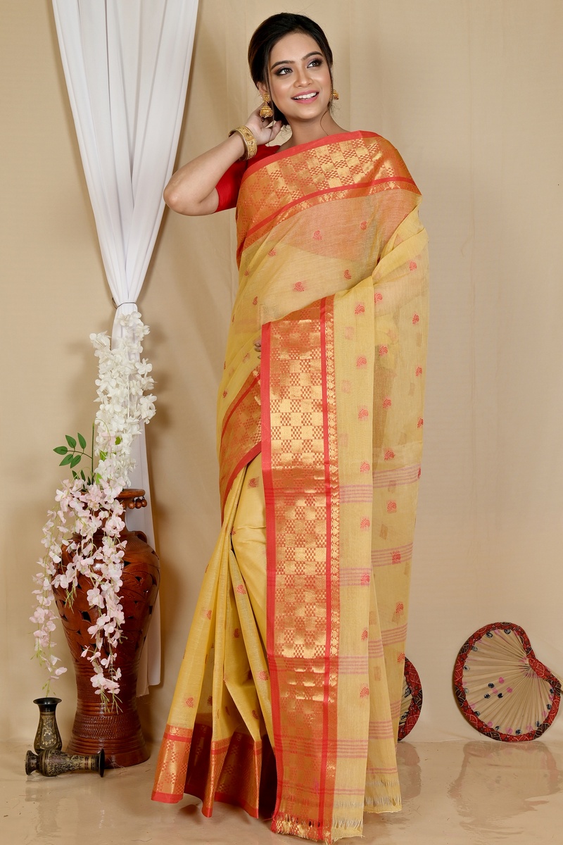Cream Pure Cotton Atula Tant Saree (1649)
