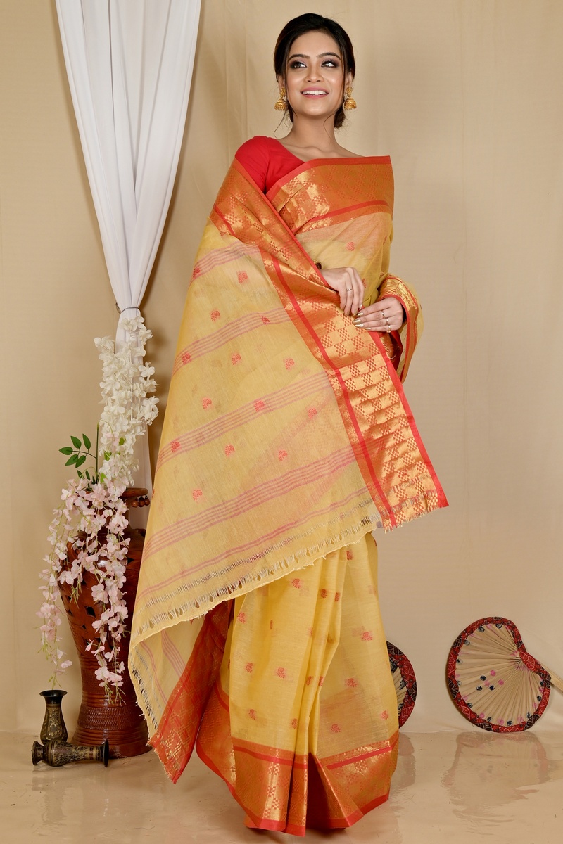 Cream Pure Cotton Atula Tant Saree (1649)