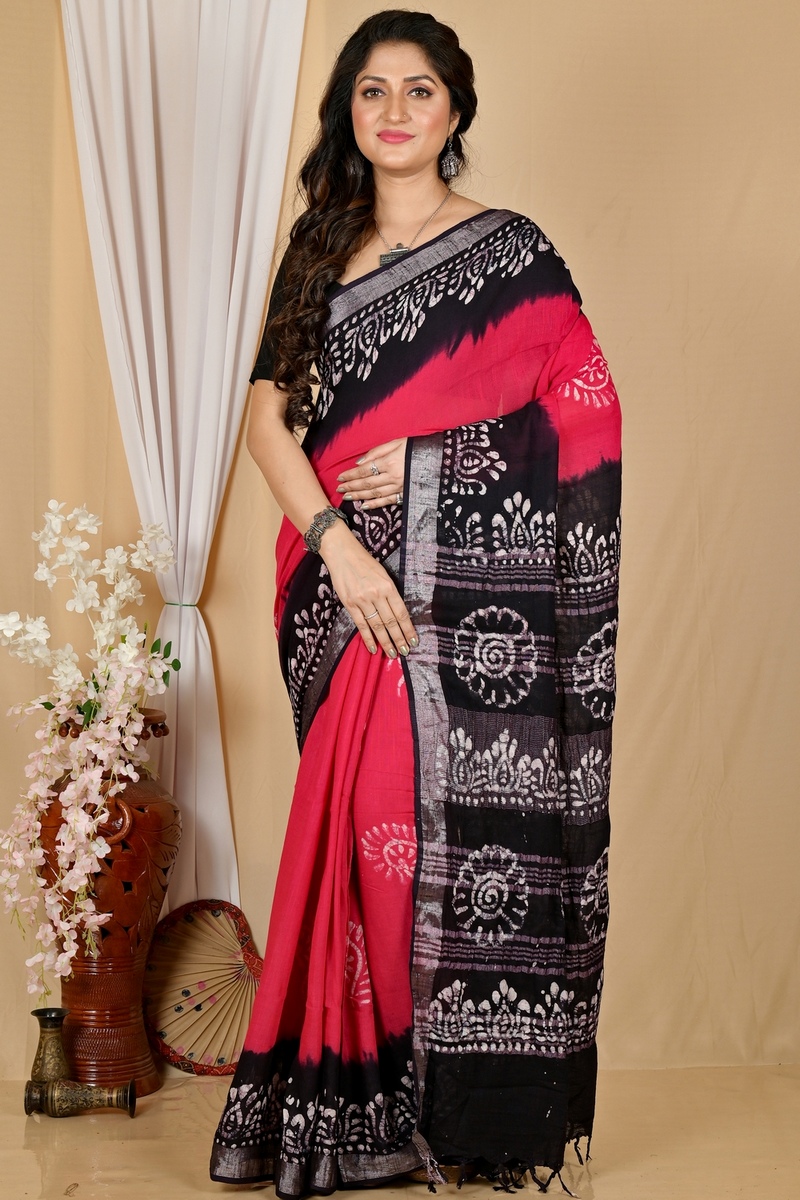 Rani Black Pure Cotton Batikato Batik Print Saree (1767)