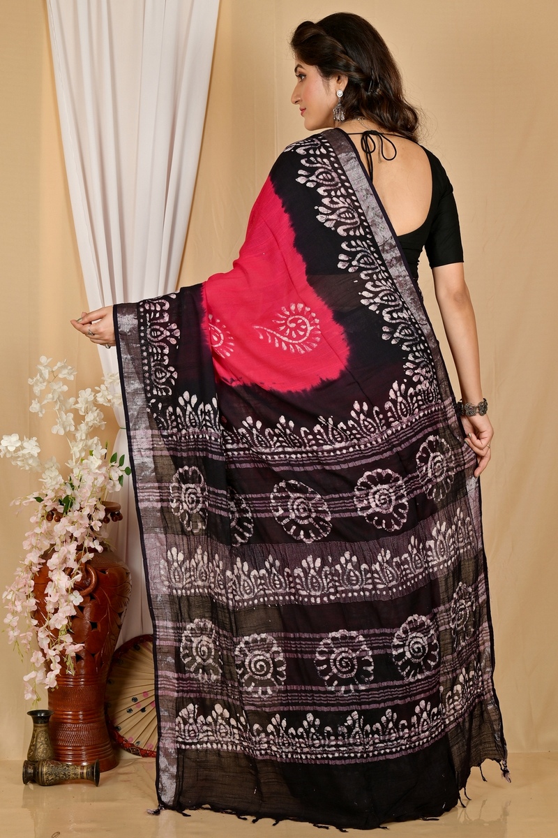 Rani Black Pure Cotton Batikato Batik Print Saree (1767)