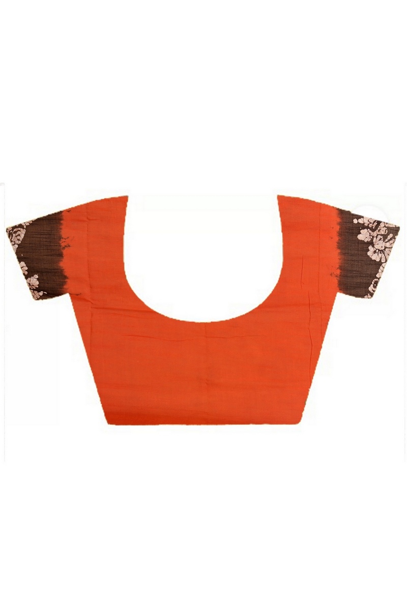 Orange Black Pure Cotton Batikato Batik Print Saree (1769)