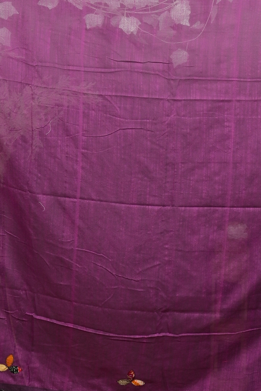 Orchid Purple Pure Cotton Pakhi Kantha Stitch Saree (1877)